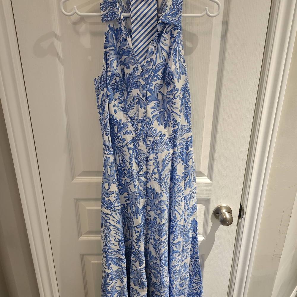Lilly Pulitzer Blue Halter Midi Dress for Wedding Guest